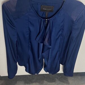 BCBGMaxAzria Deep Navy Ruffled Front Blouse